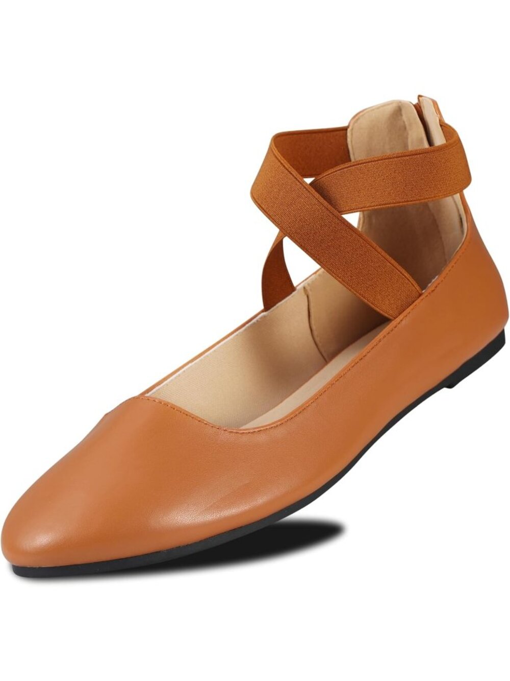 Women's Pu Cognac Ankle Strap Imported Faux Leather Ballerina Ballet Flats